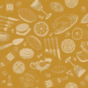 holiday meals gold toile