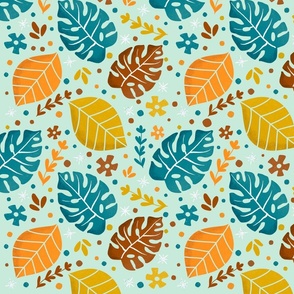 Monstera Mint Teal And Orange