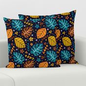 Tropical Teal and Orange Monstera - Lively Jungle Foliage Pattern