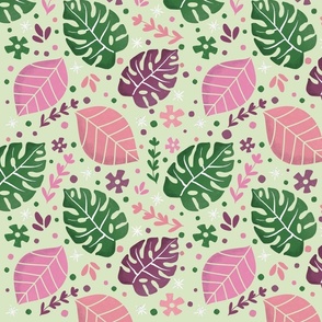 Monstera Pink And Green