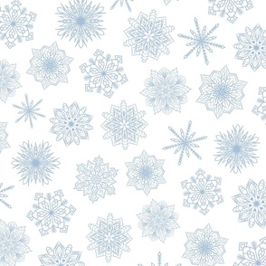 Large Scale White and Sky Blue Snowflakes Background
