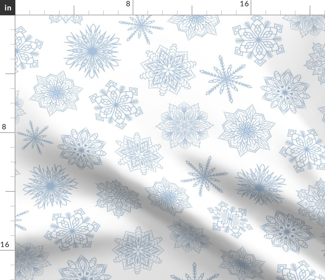 Large Scale White and Sky Blue Snowflakes Background