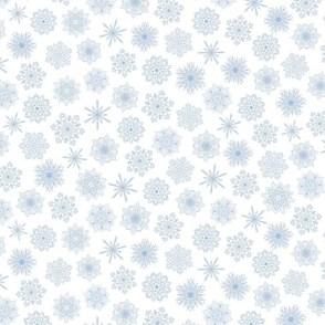 Small Scale White and Sky Blue Snowflakes Background