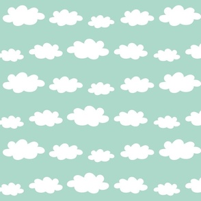 Pastel mint green white clouds