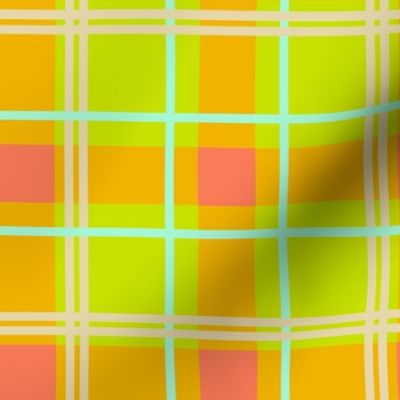 Papaya and chartreuse fruit salad plaid