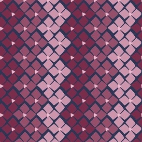 355 - Zig Zag Floral Patch in Plum, Mauve and Navy Blue - 100 Pattern Project:  medium scale for home decor, soft furnishings, duvet covers and tablecoths