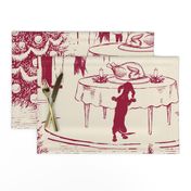 Bad Dog Holiday Party Toile - Red on Cream - Jumbo