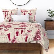 Bad Dog Holiday Party Toile - Red on Cream - Jumbo