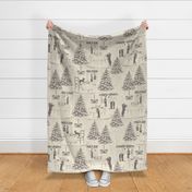 Bad Dog Holiday Party Toile - Warm Gray Taupe on Cream - Medium