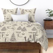 Bad Dog Holiday Party Toile - Warm Gray Taupe on Cream - Medium