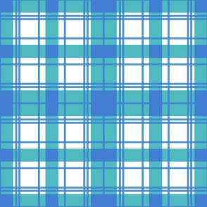 Blue, green and white plaid