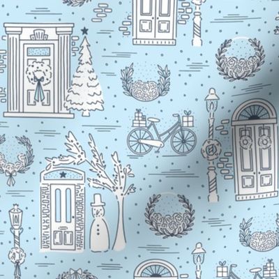 A Festive Stroll Christmas Toile - Medium Scale Icy Blue