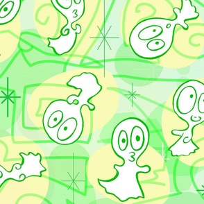 Ditsy Ghost-ies - Halloween pastel ghosts - ditsy Halloween Pastels - Green, Yellow -- 150dpi (Full Scale)