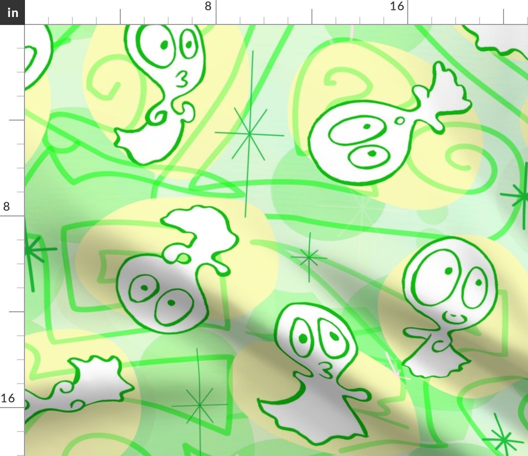 Ditsy Ghost-ies - Halloween pastel ghosts - ditsy Halloween Pastels - Green, Yellow -- 150dpi (Full Scale)