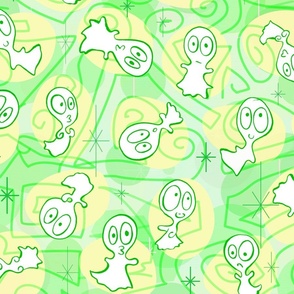 Ditsy Ghost-ies - Halloween pastel ghosts - ditsy Halloween Pastels - Green, Yellow -- 235dpi (63% of Full Scale)