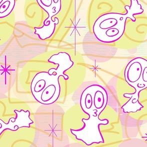 Ditsy Ghost-ies - Halloween pastel ghosts - ditsy Halloween Pastels - Pink, Yellow -- 150dpi (Full Scale)