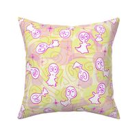 Ditsy Ghost-ies - Halloween pastel ghosts - ditsy Halloween Pastels - Pink, Yellow -- 339dpi (44% of Full Scale)