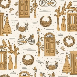 A Festive Stroll Christmas Toile - Medium Scale Gold