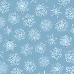 Dusty Teal Blue Elegant Snowflakes Print Large Scale