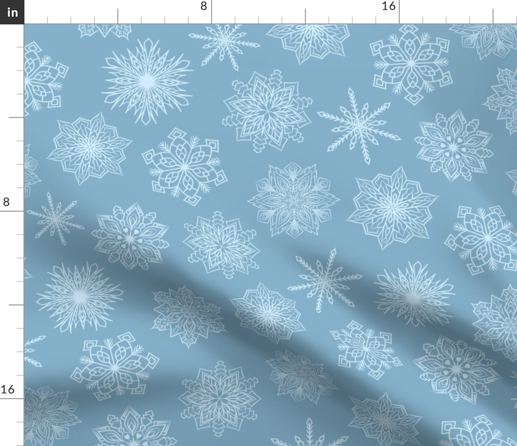 Dusty Teal Blue Elegant Snowflakes Print Large Scale