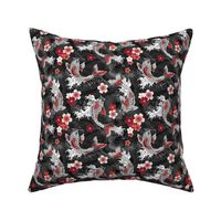 Koi and sakura blossom in grey with deep red fish small