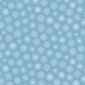 Smaller Scale Elegant Dusty Teal Blue Snowflakes