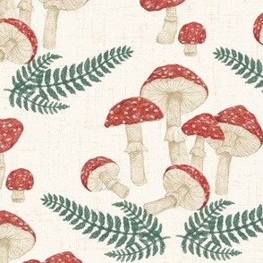 Red Mushrooms and Ferns