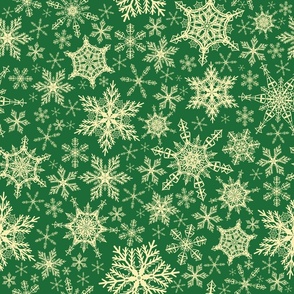 Green and Yellow Snowflakes Winter Holidays Christmas