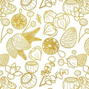 Christmas botanicals gold on white | Small scale