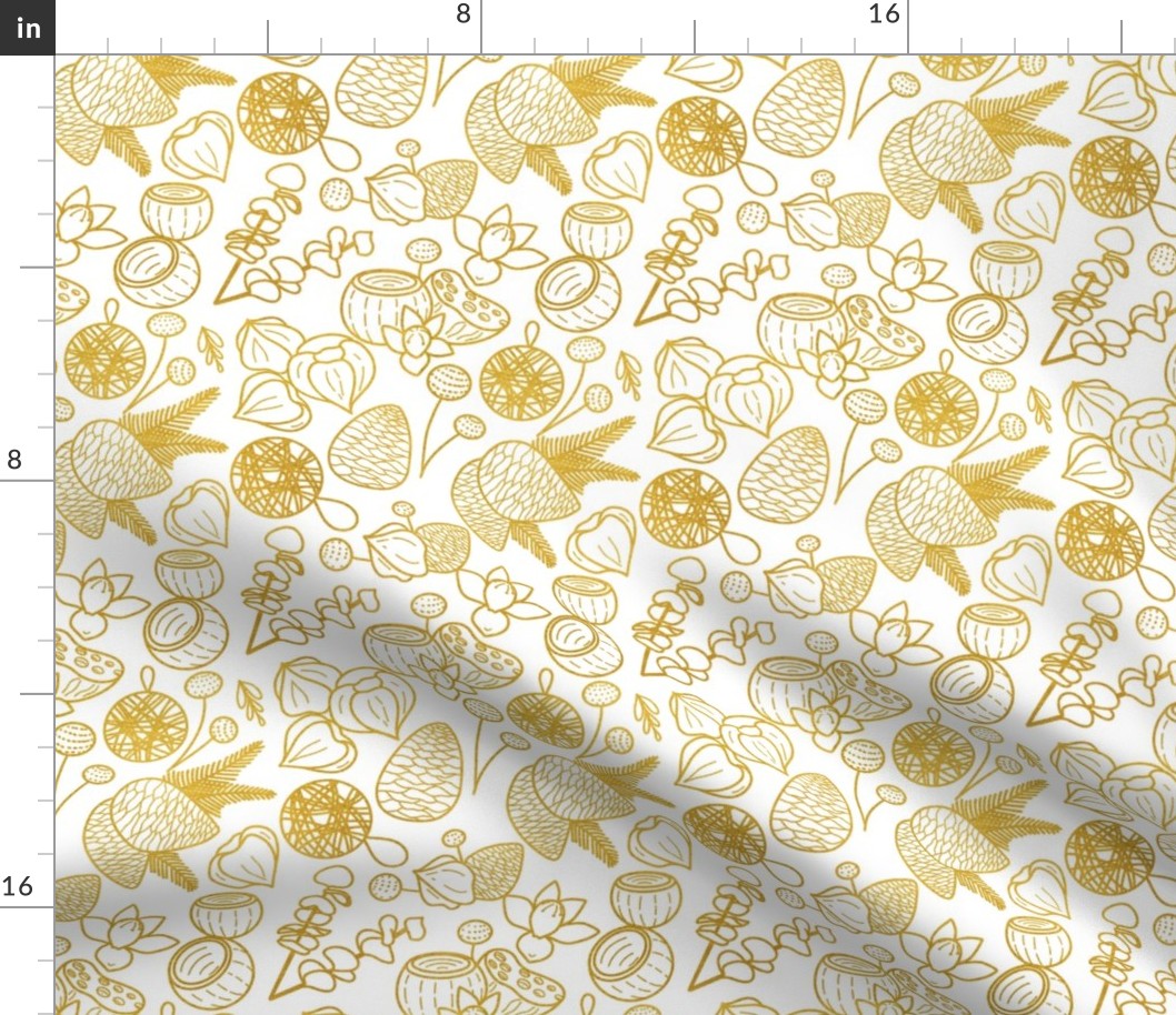 Christmas botanicals gold on white | Small scale