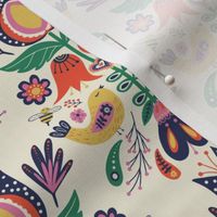 Folksy Floral: Flowers and Birds Multicolor
