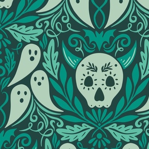 Spooky Skulls & Ghastly Ghosts - Jumbo Scale Teal