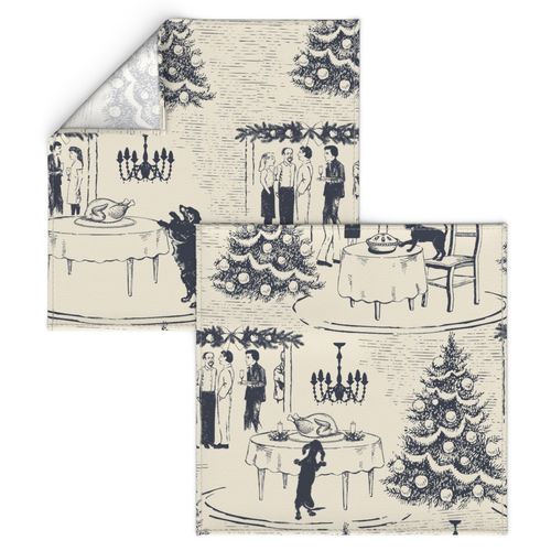 Bad Dog Holiday Party Toile - Navy Blue - Medium