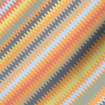 Diamond Zigzag Chevron in Muted Multicolors on Orange