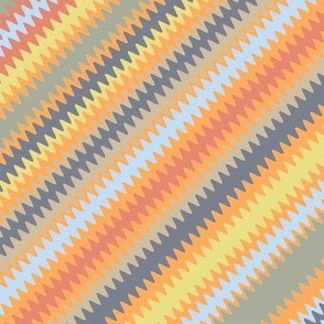 Diamond Zigzag Chevron in Muted Multicolors on Orange