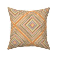 Diamond Zigzag Square on Point in Muted Multicolors on Orange