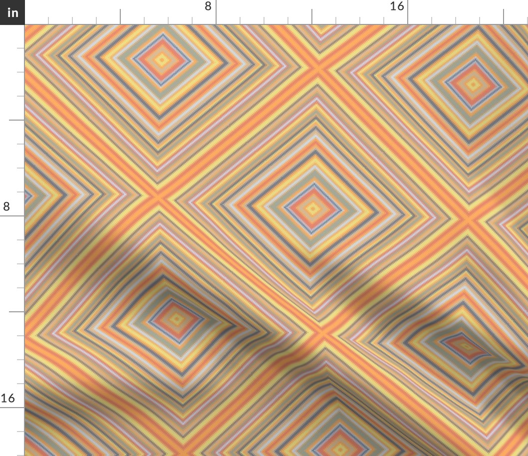 Diamond Zigzag Square on Point in Muted Multicolors on Orange