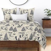Bad Dog Holiday Party Toile - Navy Blue - Small