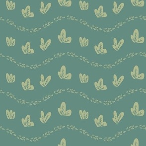 Green leaves and waves pattern