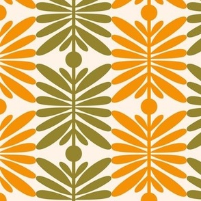 3" Motif Medium / Leaf Dot Stripe / Khaki Green and Orange on Cream (k)