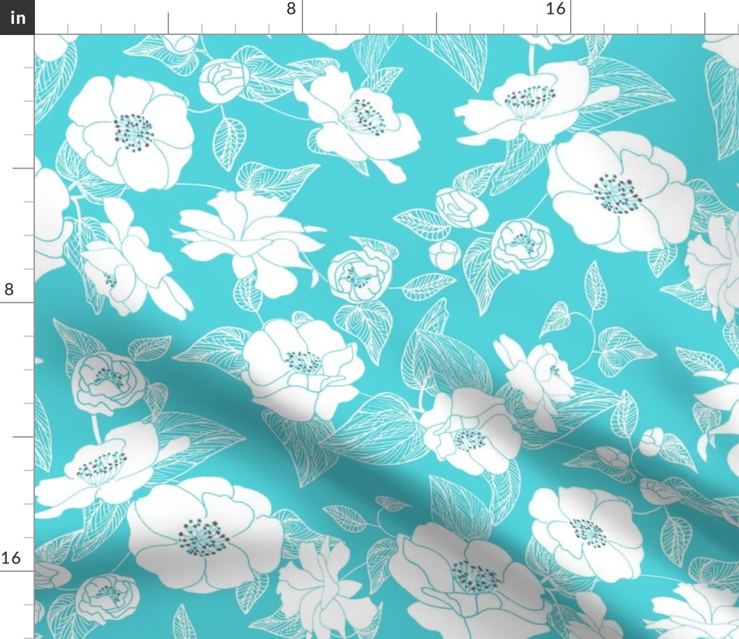 Camellias White on Turquoise 300L