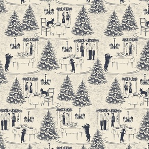 Bad Dog Holiday Party Toile - Navy Blue - Micro2
