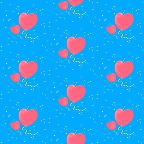 Pink heart balloons on blue