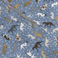 Tiny Trotting Greyhounds and paw prints - faux denim