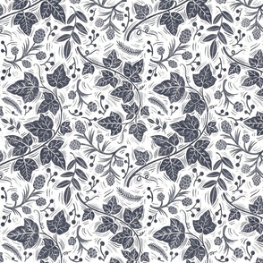 Ivy and Pinecones Cream and Navy Blue