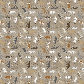 Tiny Trotting Greyhounds and paw prints - faux linen