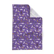 Tiny Trotting Greyhounds and paw prints - purple