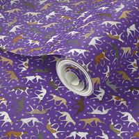 Tiny Trotting Greyhounds and paw prints - purple