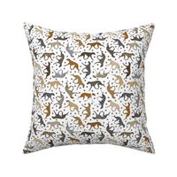 Tiny Trotting dark Greyhounds and paw prints - white