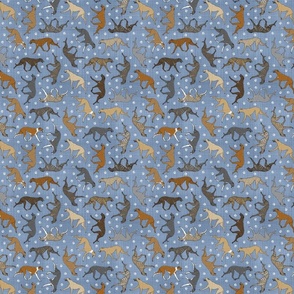 Tiny Trotting dark Greyhounds and paw prints - faux denim
